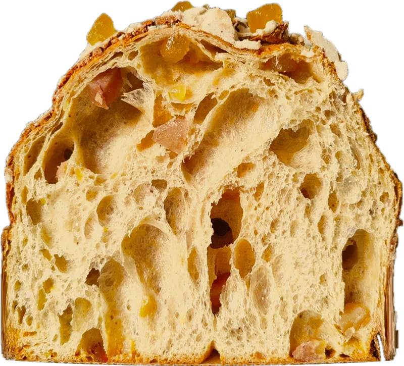 Panettone de batata con jengibre, corte de la miga abierta
